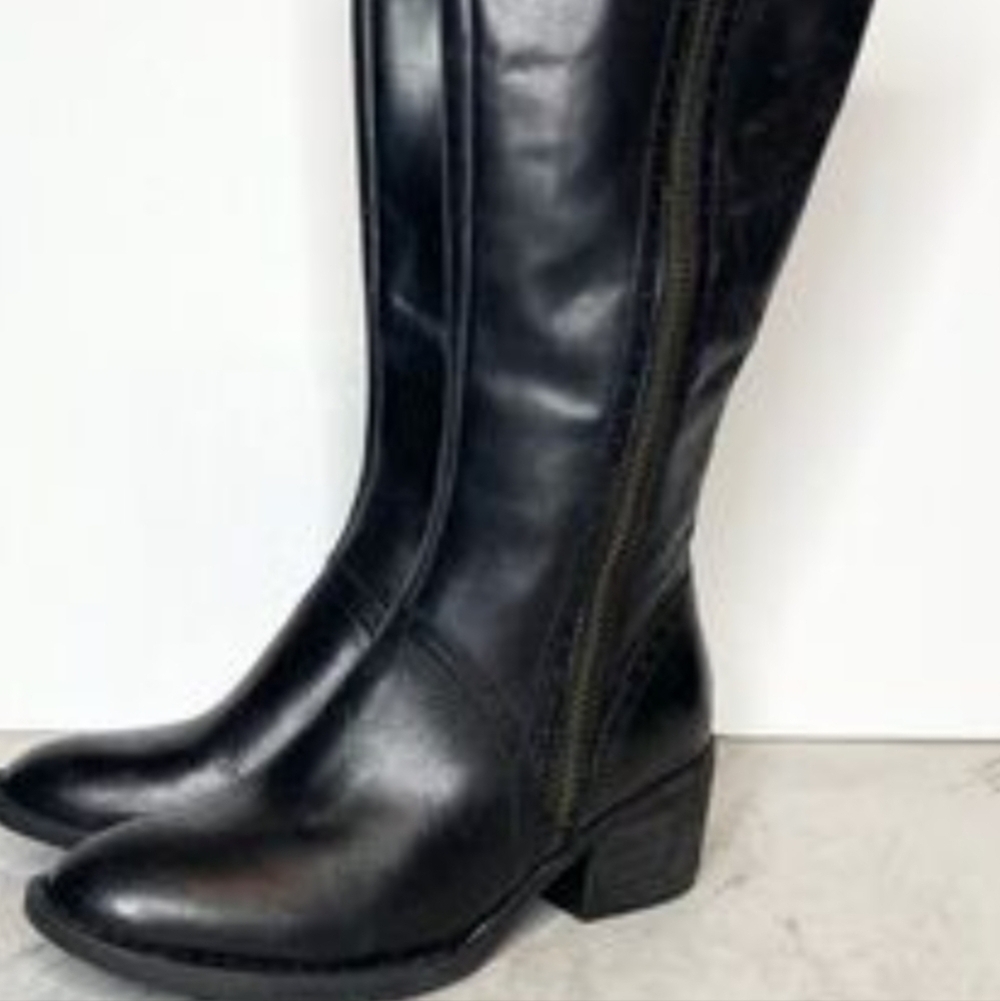 Born Poly Black Leather Knee-High Boots Size 6